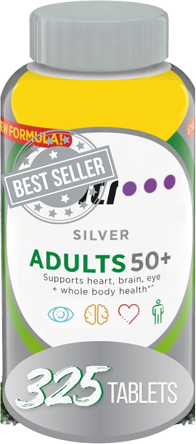 Silver Adults 50+ Multivitamin Multimineral Supplement Tablets with Vitamin D3 Vitamin C &amp Zinc Supports Immune Heart Brain &amp Eye Health 325 Count (Pack of 01)
