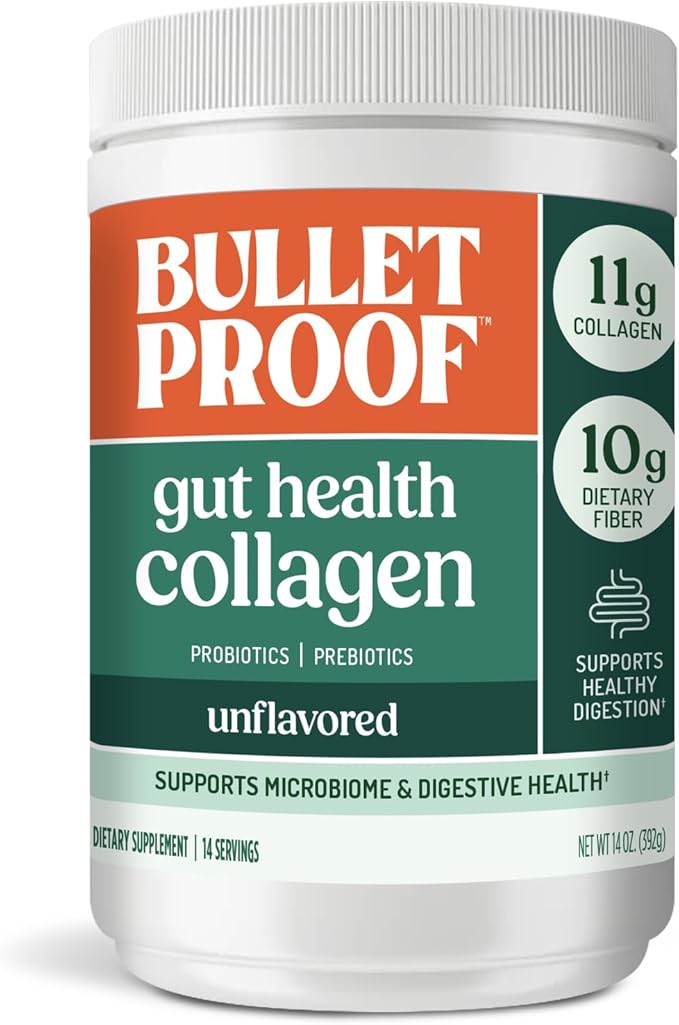 Bulletproof Unflavored Gut Health Collagen Protein 14 Ounces 10g Grass-Fed Collagen Peptides for Gut Skin Bone and Joint Support
