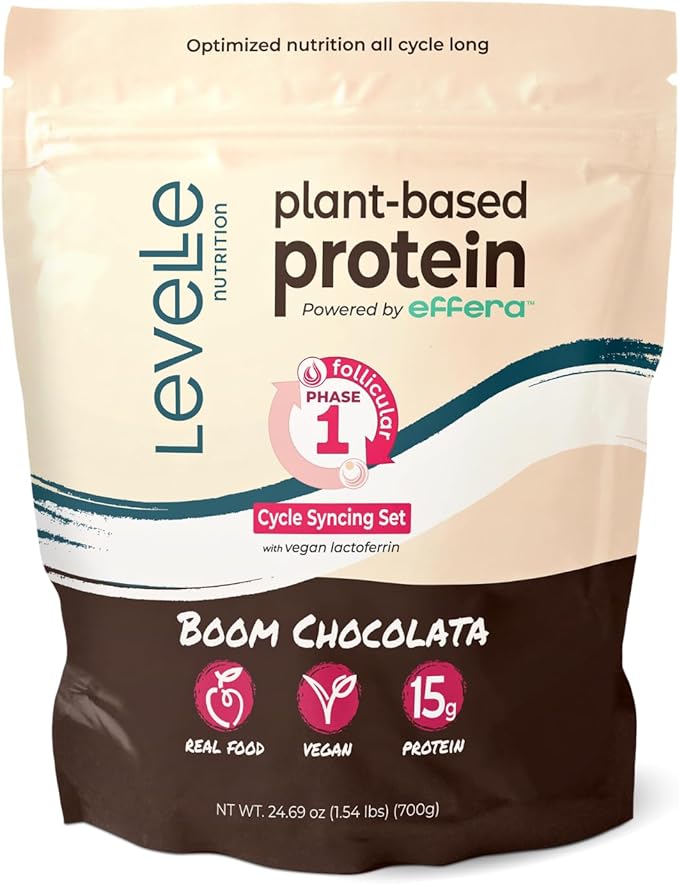 Boom Chocolata Cycle-Syncing Plant-Based Protein Powder | Pea &amp Pumpkin Protein | Gut-Friendly with Iron Fiber &amp Vegan Lactoferrin | Bulk Case of 12 (Phase 1: Follicular)