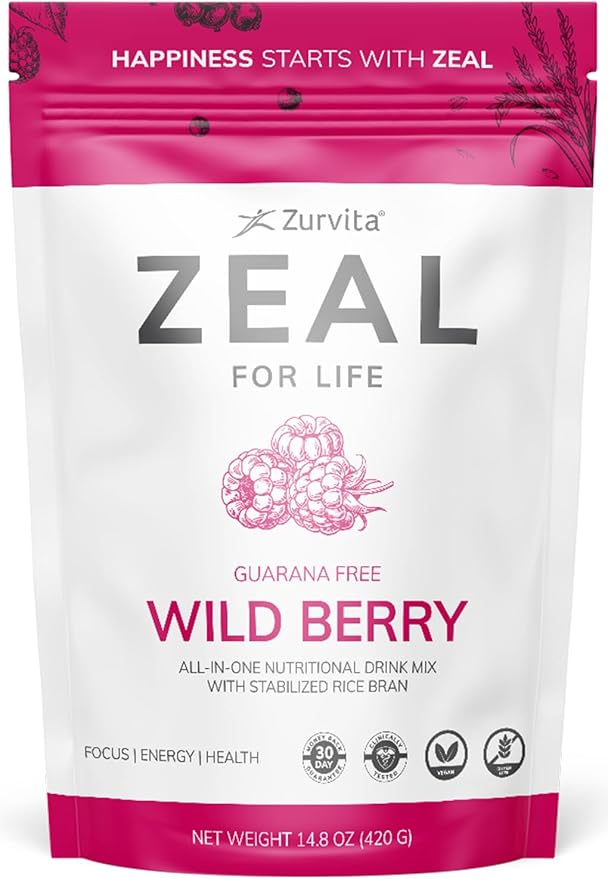 Zurvita - Zeal for Life 30-Day Wellness Bag - Wild Berry (Guarana Free) - Nutritional Supplement for Vitality Immunity and Wellness - 420 Grams