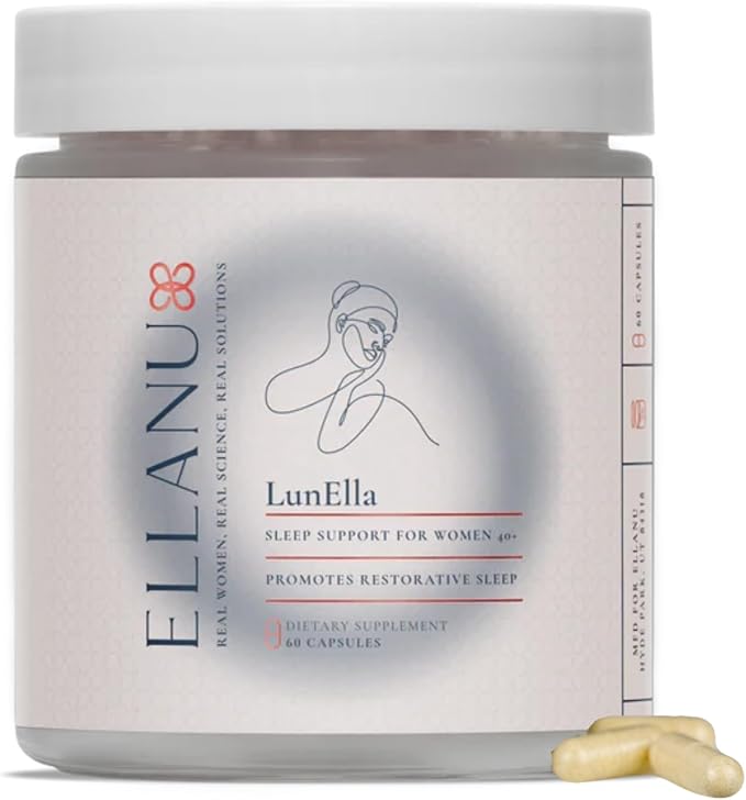 LunElla Restful Support for Women 40+ | Supports Restfulness &amp Relaxation | Vegan Gluten-Free Non-Habit Forming Supplement | Levagen Pea &amp Saffron | 60 Capsules