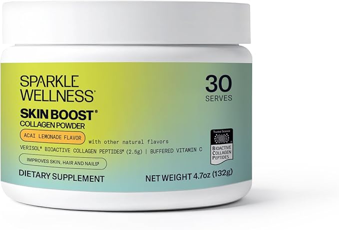 Sparkle Wellness VERISOL Bioactive Hydrolyzed Collagen Peptides | Collagen Powder Supplement with Vitamin C for Skin Hair &amp Nail Health | Skin Boost (Acai Lemonade) [30-Serves]