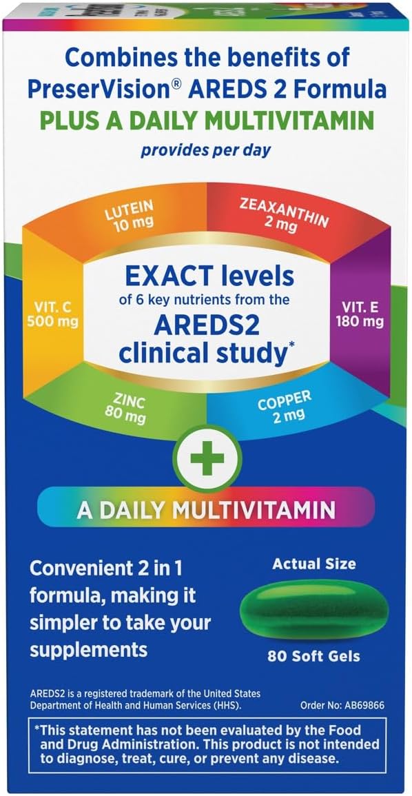 PreserVision AREDS 2 + Multivitamin #1 Eye Doctor Recommended Brand 2-in-1 Eye Vitamin with Lutein Zeaxanthin Zinc and Vitamin C D &amp E 80 Softgels
