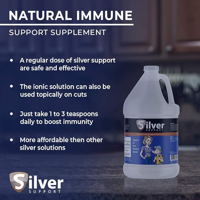 Silver Support - Herbal Immune Support Supplement Nano-sized Silver Solution Immune Booster for Kids Pets &amp Adults Purified Silver Fortify Your Immune System for Cold and Flu Season - 4 Gallo