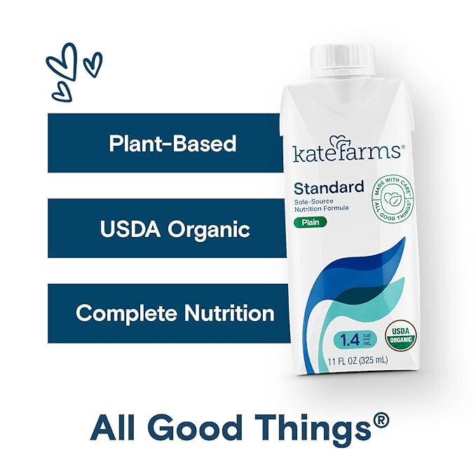 KATE FARMS Organic 1.4 High Calorie Nutrition Shake Plain 20g Protein 27 Vitamins and Minerals Meal Replacement Protein Shake. 11 oz (12 Pack)