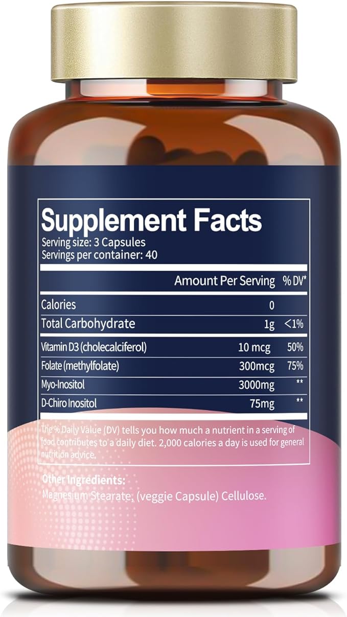 Totaria Inositol Supplement for Women with Vitamin D3 Folate 40:1 Ratio Myo-Inositol &amp D-Chiro Inositol Complex (Vitamin B8) Inositol Capsules Pack of 2