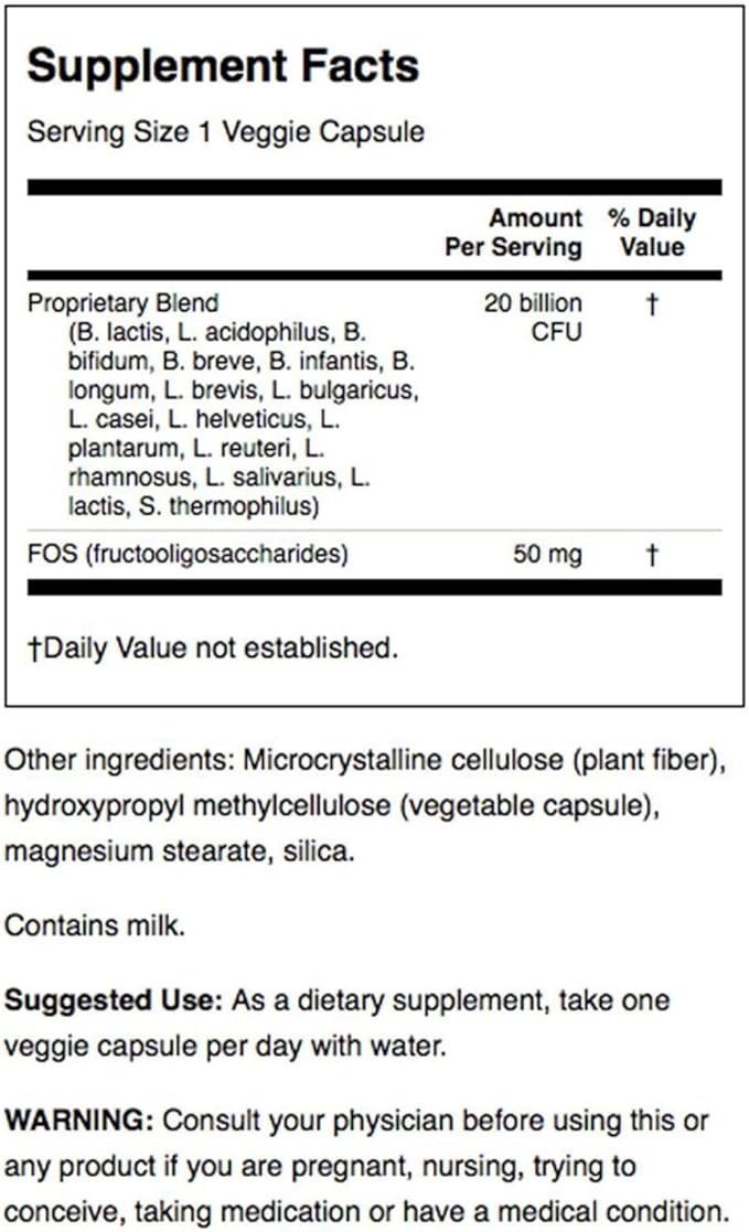 Swanson Probiotic for Digestive Health GI Tract Immune Support Travelers Support 20 Billion CFU with Prebiotic FOS 60 Veggie Capsules (Caps)