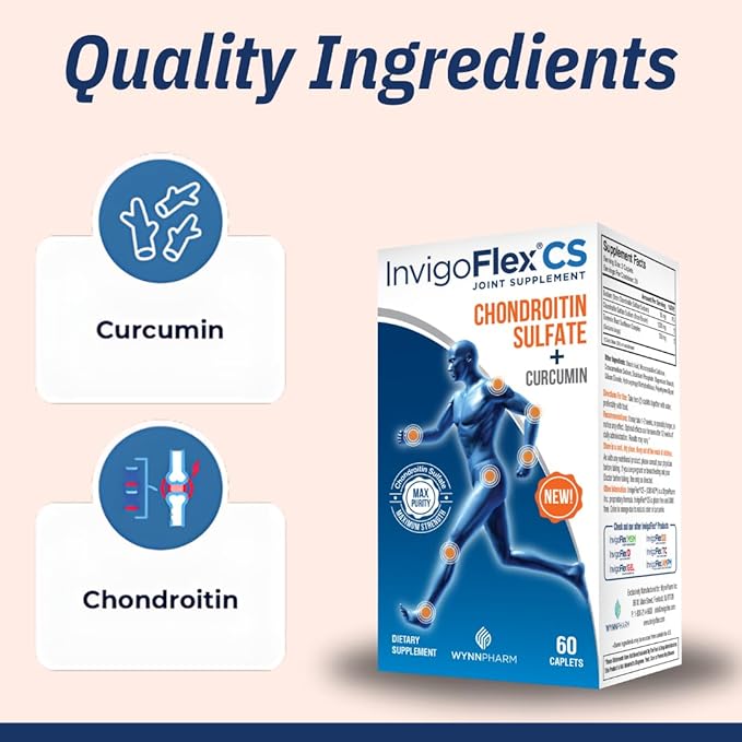 INVIGOFLEX® CS - Chondroitin Sulfate with Turmeric Curcumin Non GMO for Knee Hand Back &amp Hip Premium Joint Supplement