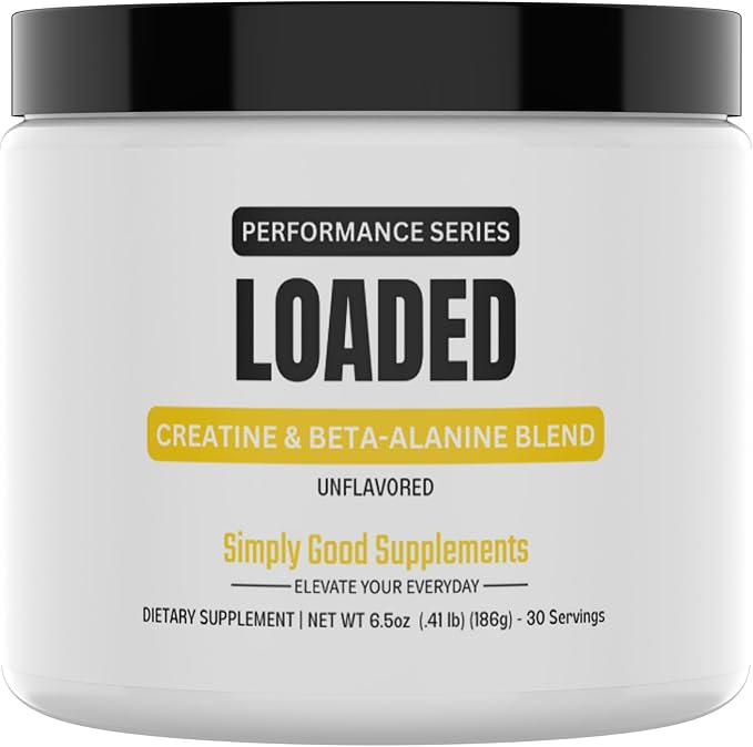 Loaded Creatine &amp Beta-Alanine Powder – 3200mg Beta-Alanine and 3000mg Creatine Monohydrate – Boost Strength Power and Endurance – Daily Muscle Performance Support Supplement – 30 Servings