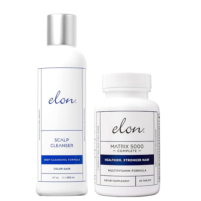 Elon Thinning Hair Scalp Cleanser &amp Matrix 5000 Complete Biotin Hair Vitamins Bundle - (60 Hair Growth Pills) - Biotin 5000mcg Vitamins for Hair Growth…