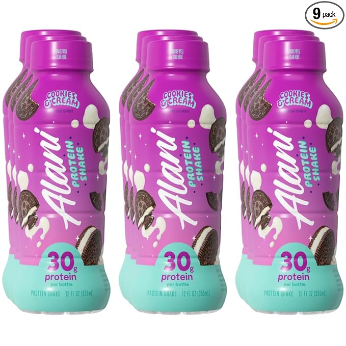 Alani Nu Protein Shake – Cookies &amp Cream Flavor – 12 fl oz Bottles – 9-Pack – Ready-to-Drink High Protein Beverage