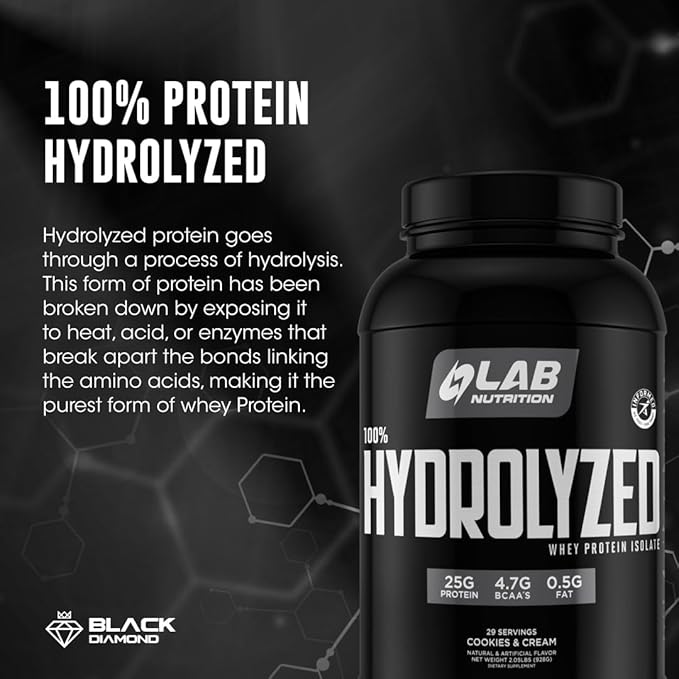 100% Hydrolyzed Whey Protein Isolate (5 Pounds Cookies and Cream Flavor) 25gr of Protein Build Muscle Lean Muscle Growth Easy Digestion Gluten Free Lactose Free Fast Absorbing.