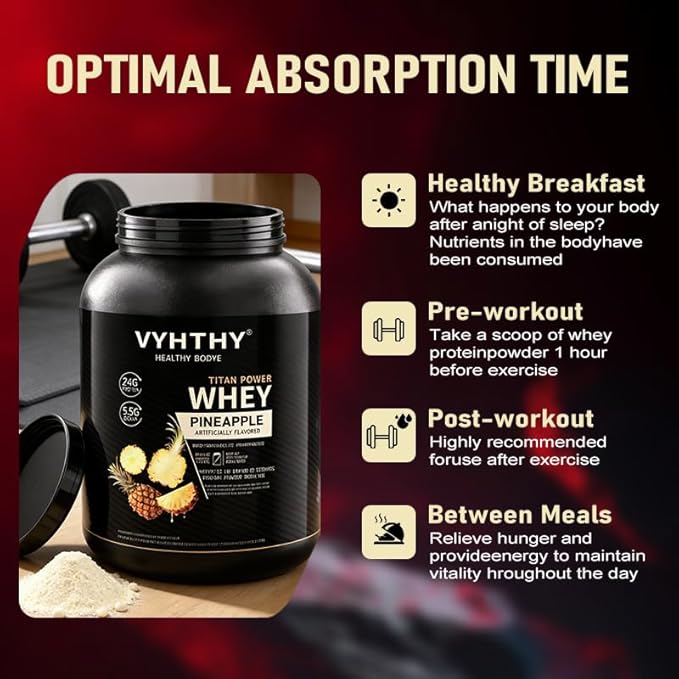 Pineapple Flavored Whey Protein Powder24g Protein per Serving Fast-Absorbing Concentrated whey Protein Low Sugar Gluten-Free Natural Flavor 3.5lbs(56oz)