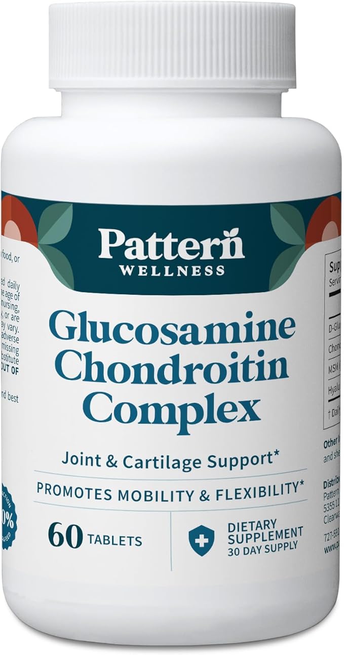 Pattern Wellness Glucosamine Chondroitin Complex with MSM &amp Hyaluronic Acid – Supports Joint Cartilage &amp Flexibility Health – 60 Tablets