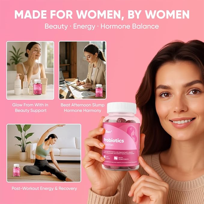 Probiotics for Women Gummies - Multiple Probiotics &amp Red Elm - Supports Gut Flora Feminine Health &amp Immune Function - 60 Active Daily Gummies (1PCS)