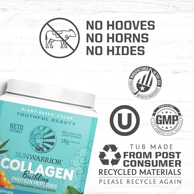 Sunwarrior Vegan Protein Powder | USDA Organic Plant-Based | Unflavored 30 Servings &amp Collagen Building Powder Plant-Based | Unflavored 20 Servings