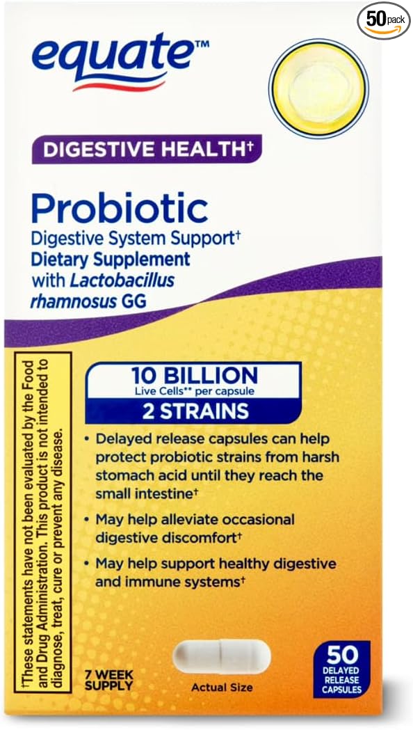 Equate Probiotic Delayed-Release Capsules 10 Billion CFU with L. rhamnosus GG 50 Count Sticker