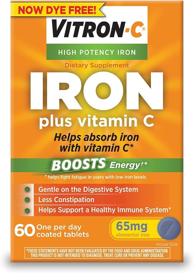 Vitron-C High Potency Iron Supplement with Vitamin C Pack of 3 (180 Count Total)