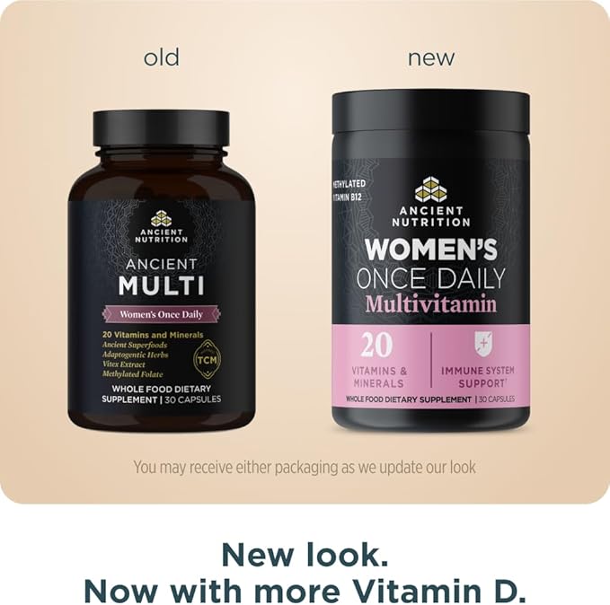Ancient Nutrition Multivitamin for Women Women's Once Daily Supplement Methylated Vitamin B C K2 Magnesium Folate &amp Iron Supports Bone Health 30ct