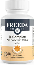 Freeda Vitamin B Complex No Folic No PABA - Super B Complex Kosher Vitamin Supplement with Vitamin B1 Vitamin B2 Vitamin B3 Vitamin B5 Vitamin B6 Vitamin B12 - Vit B Complex B for Women &amp Men (250