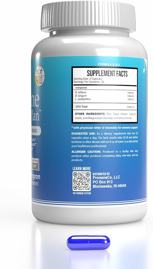 Pronene Memory Plan Advanced Probiotic | Lactobacillus Bifidobacterium bifidum Bifidobacterium longum | Supports Immunity microbiome Gut Brain axis Memory Health (60caps)
