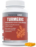 Balance ONE Turmeric Extract 1000mg with Max Strength 95% Curcuminoids - Turmeric Curcumin Supplement for Joint Comfort &amp Antioxidant Support - Ginger Extract and BioPerine - 1 Month Supply