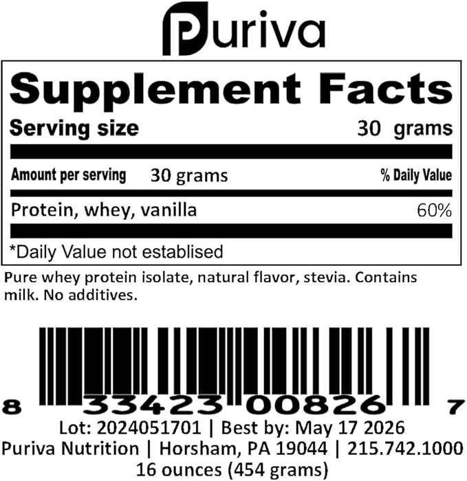 Protein Powder Whey Protein Isolate Vanilla 1 Pound
