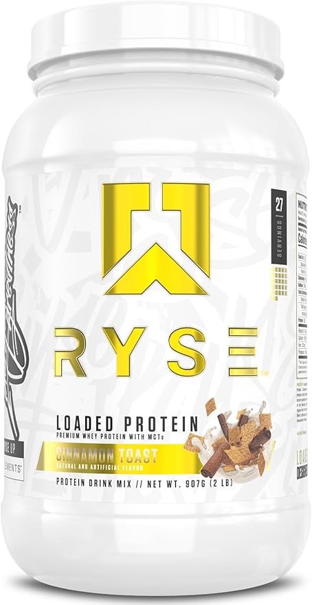 RYSE Loaded Protein Powder - Cinnamon Toast - 25g Whey Protein Isolate &amp Concentrate with Prebiotic Fiber &amp MCTs - Low Carb Low Sugar Digestive-Friendly - 27 Servings / 2 lb Tub