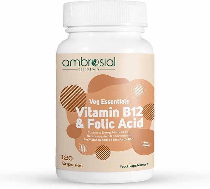 AMBROSIAL Vitamin B12 1000 mcg + 500 mcg Folic Acid Pack of 1-120 Capsules