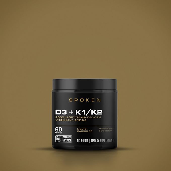 Spoken Nutrition Vitamin D3 with K1 and K2 60 Day Supply – Supports Strong Bones and Muscles – Calcium Absorption and Cardiovascular Health Supplement