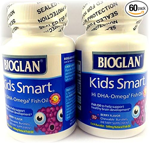 BioGlan Kids Smart Hi DHA Omega-3 Fish Oil 30 ea Chewable Burstlets BerryPack of 2