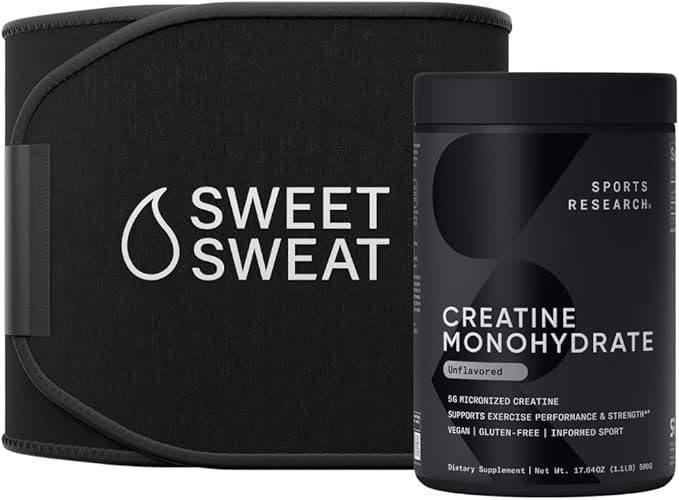 Sports Research Training Performance Pack - Creatine Monohydrate and Sweet Sweat Waist Trimmer Extra-Coverage (Small)
