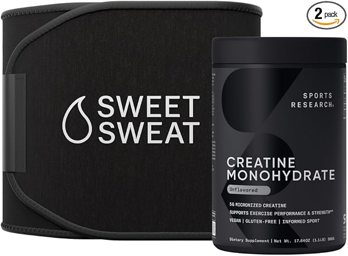 Sports Research Training Performance Pack - Creatine Monohydrate and Sweet Sweat Waist Trimmer Extra-Coverage (Medium)