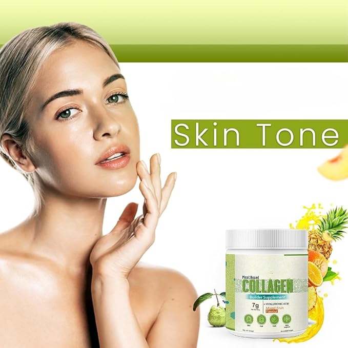 Plant Based Skin Collagen Builder Powder for Men &amp Women Mixed Fruit with Hyaluronic Acid Biotion Vitamin E &amp C | Skin Collagen Booster | Healthy Skin Joints Hairs &amp Nails 210g (Pack