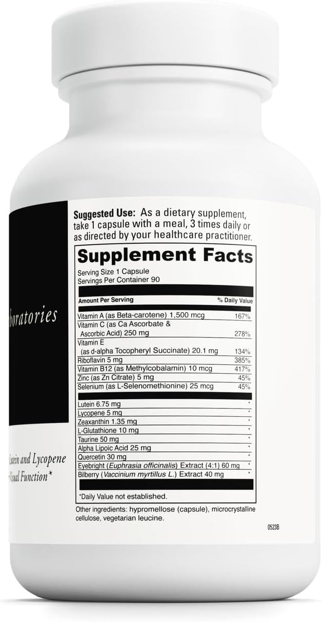 DAVINCI Labs Healthy Eyes - Dietary Supplement to Maintain Healthy Visual Function and Support Eye Health* - with Vitamins Minerals Lutein Lycopene Zeaxanthin and More - 90 Vegetable Capsules