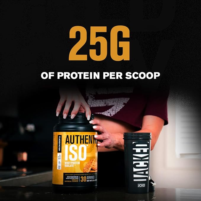 Jacked Factory Authentic ISO Whey Protein Isolate Powder - Low Carb Non-GMO Muscle Building Protein w/No Fillers Post Workout Recovery - 30 Servings Vanilla Oatmeal Cookie