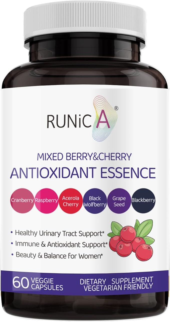 6X 6-in-1 Mixed Berry &amp Cherry Antioxidant Supplement - 6-Berry Superfood Blend for Radiant Skin Glow &amp Immune Support - 60 Vegan Capsules 30-Day Starter Pack
