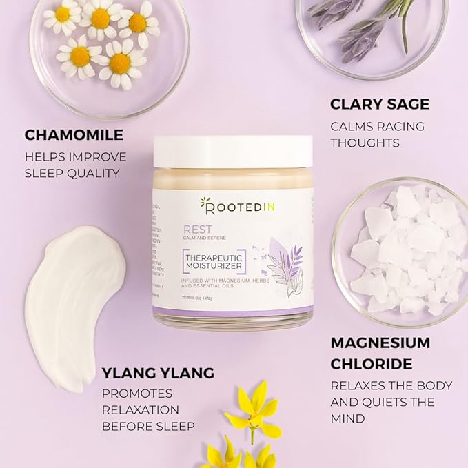 Rooted in Rest Magnesium Lotion for Sleep – Science Backed Sleep Aid – 2X More Magnesium Chloride – Fast Effective Relaxation with Lavender Passion Flower &amp Chamomile - Made in USA – 4 oz