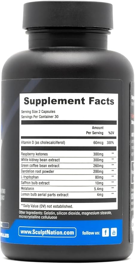 Sculpt Nation by V Shred - Night Time Metabolism Support with Raspberry Ketones Green Tea Extract and Melatonin - 60 Gluten Free Capsules - 2 Pack