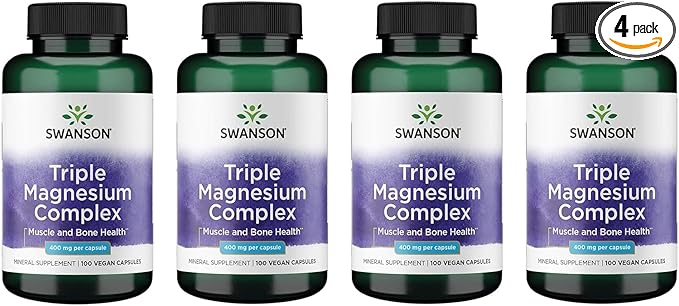 Swanson Triple Magnesium Complex - Mineral Supplement - Natural Support - Featuring Citrate Oxide &amp Aspartate - (100 Capsules 400mg Each 4 Pack)