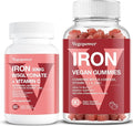 Vegan Iron Gummies Strawberry Plus Iron Bisglycinate 30MG | Vegan Iron Supplement Support for Blood Healthy &amp Daily Energy for Adults &amp Kids - 90 Count+60 Count