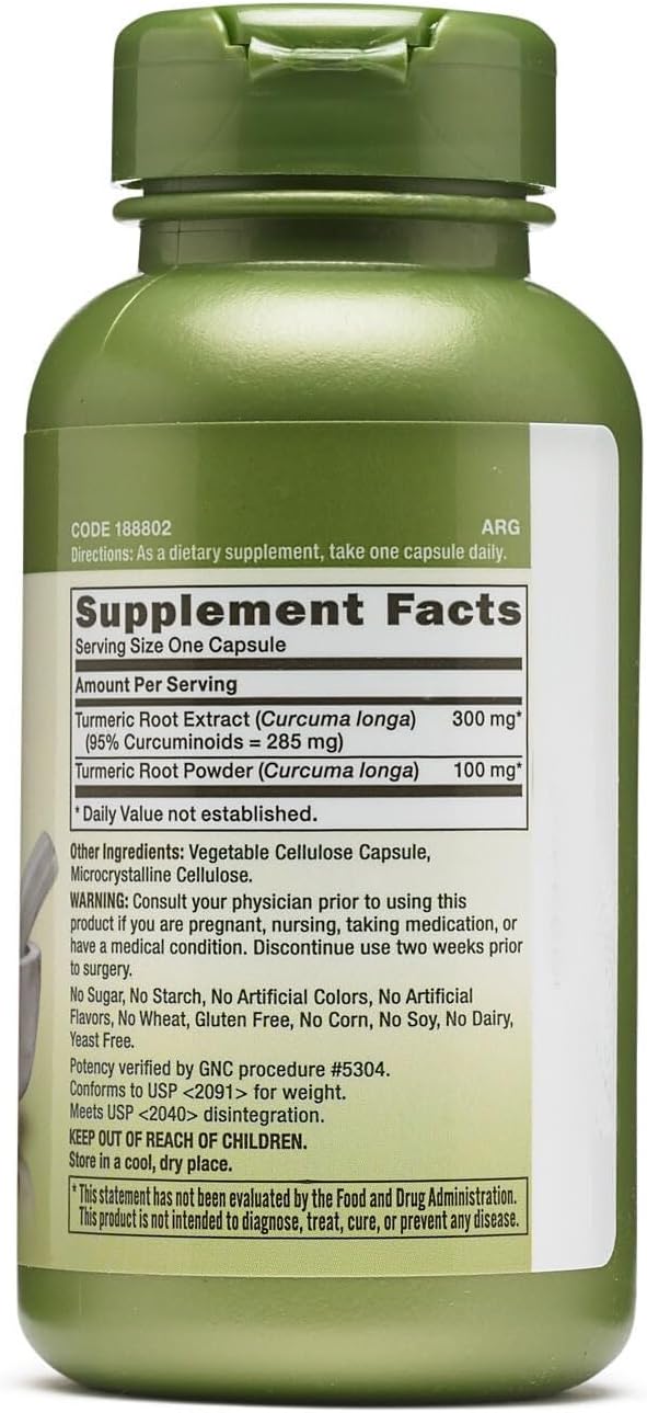 GNC Herbal Plus Turmeric Complex Supplement Vegetarian 100 Capsules
