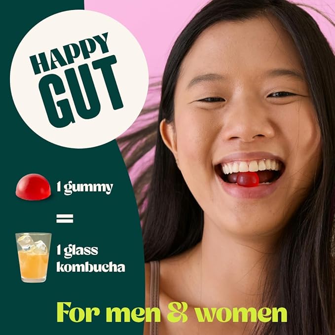 Probiotic Kombucha Gummy - Prebiotics Probiotics Postbiotics Fiber Supplement Slippery Elm Dandelion Root MCT Oil for Bloating Gut Health - Probiotics for Women and Men