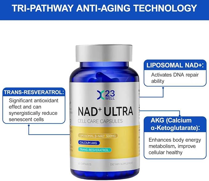 NAD+ Ultra Cell Care Capsules with Liposomal NAD+ Calcium Alpha Ketoglutarate &amp Trans-Resveratrol 60 Capsules Supplements