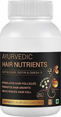 DHT Blocker Ayurvedic Hair Nutrients Vitamins - Plant Based Gluten Free | Biotin Omega-3 &amp Flaxseeds | Controls Hair Fall &amp Stimulates Follicles | 100% Veg | 60 Capsules