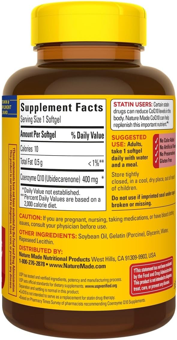 Nature Made CoQ10 (Coenzyme Q 10) 400 mg. Softgels 1 Pack
