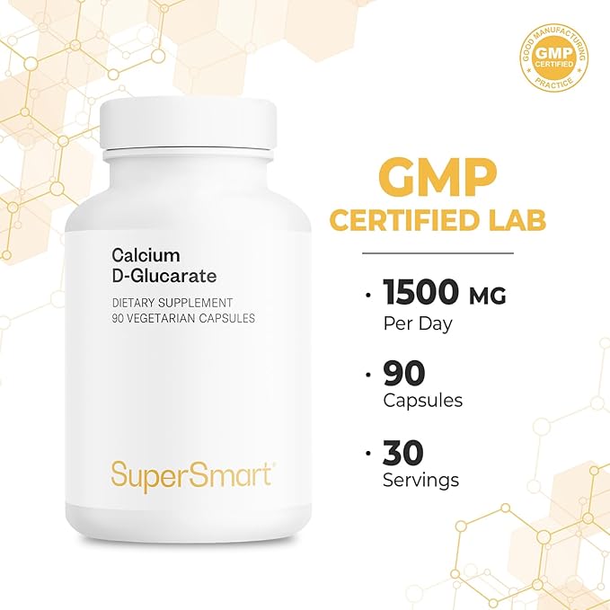 SuperSmart Calcium D-Glucarate 1500mg per Day (High Strength) - Calcium Supplement | Non-GMO &amp Gluten Free - 90 Vegetarian Capsules