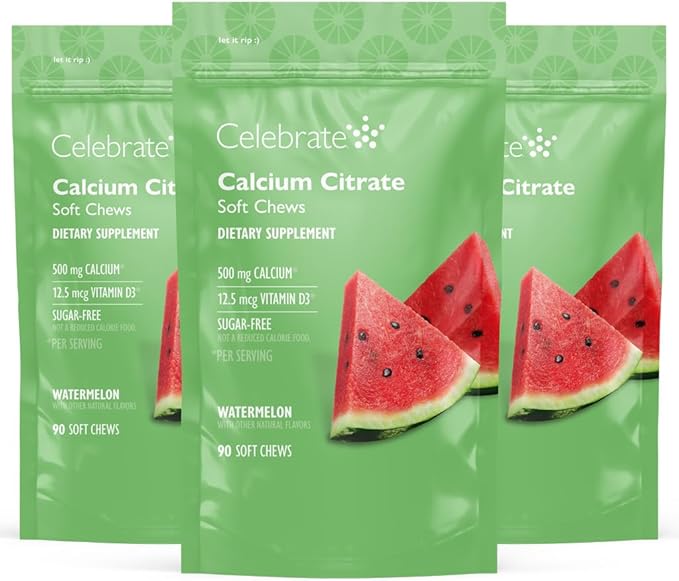 Celebrate Vitamins Bariatric 500mg Calcium Citrate Soft Chews with 500 IU Vitamin D3 – Essential for Gastric Bypass Patients &amp Bone Health - Sugar &amp Gluten Free Melon (270 Chews)