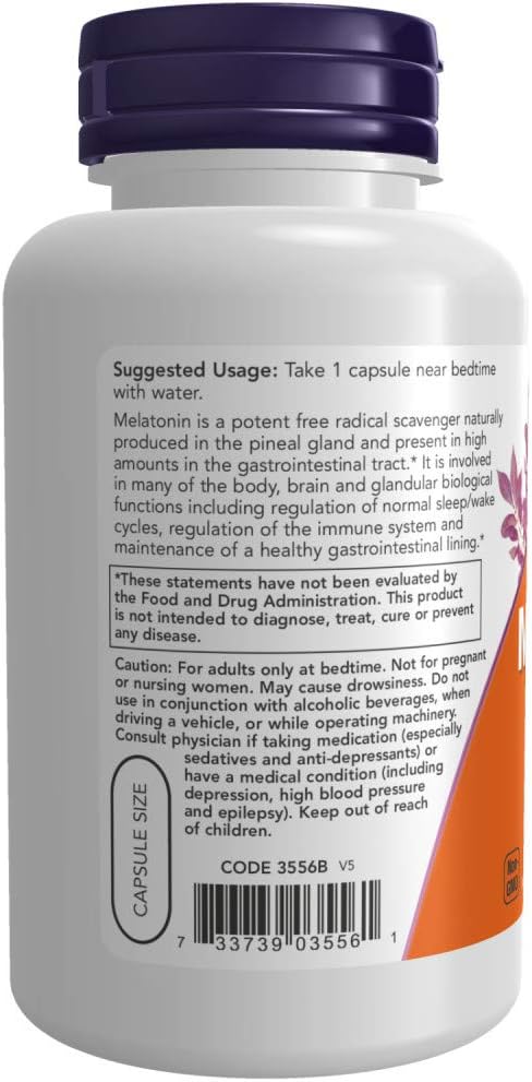 Now Foods High Potency 5mg Melatonin 2X(180 vcaps) White/Orange