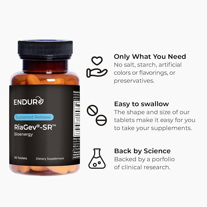 ENDUR-RIAGEV - Ribose + B3 - SR (Sustained Release) 600 mg - Riboside (NR) - NAD+ Booster Niacinamide &amp Ribose for Cellular Energy &amp Healthy Aging Support - Optimal 5–7 HR Absorption - 90 Tab
